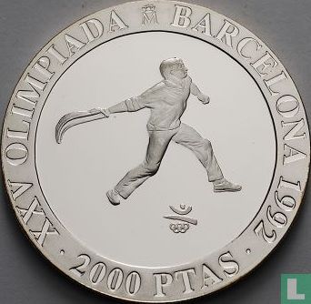 Espagne 2000 pesetas 1990 (BE) "1992 Olympics - Barcelona - Pelota" - Image 2
