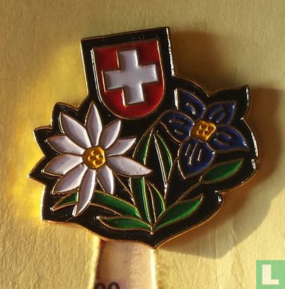 Schweizer Wappen mit Edelweiss und Enzian