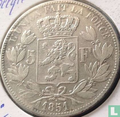 Belgien 5 Franc 1851 (mit Punkt oberhalb dem Jahr) - Bild 1