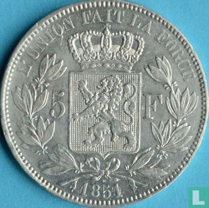Belgium 5 francs 1851 (1851/1850) - Image 1