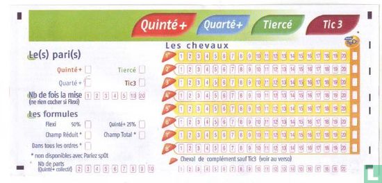 Ticket PMU - Quinté + - Quarté + - Tiercé - Tic 3 - Afbeelding 1