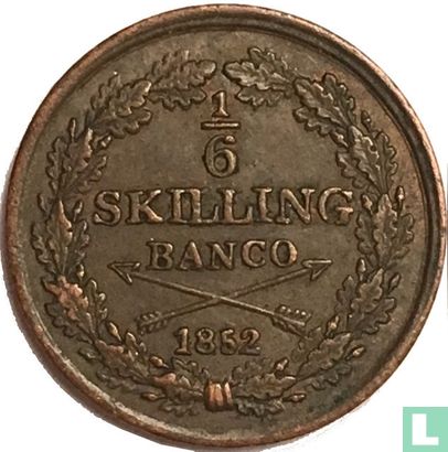 Zweden 1/6 Skilling Banco 1852 - Afbeelding 1