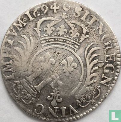 France ¼ écu 1694 (A - refrappée) - Image 1