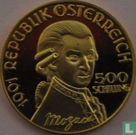 Oostenrijk 500 schilling 1991 (PROOF) "200th anniversary Death of Wolfgang Amadeus Mozart" - Afbeelding 1