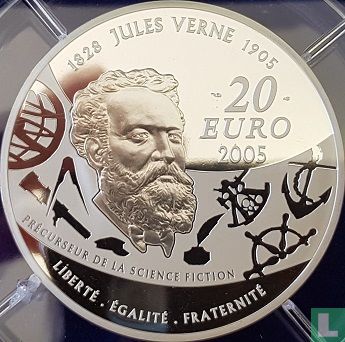 Frankrijk 20 euro 2005 (PROOF) "100th anniversary Death of Jules Verne - around the World in 80 days" - Afbeelding 1