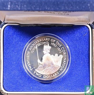 Cookeilanden 2 dollars 1973 (PROOF) "20th anniversary of the Coronation of Elizabeth II" - Afbeelding 3