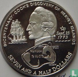 Cookeilanden 7½ dollars 1974 (PROOF) "Bicentenary Cook's discovery of Hervey Islands" - Afbeelding 2