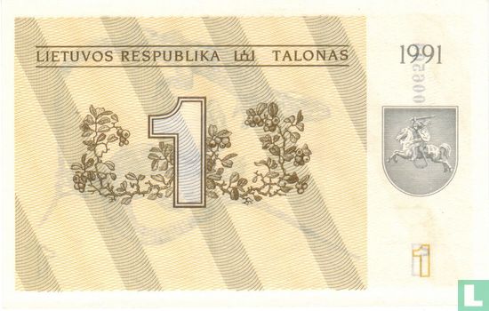 Lituanie 1 Talonas 1991 - Image 1