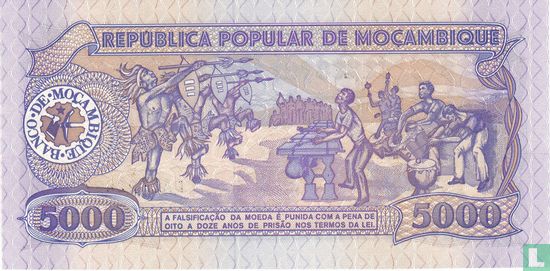 Mozambique 5.000 Meticais 1989 - Afbeelding 2