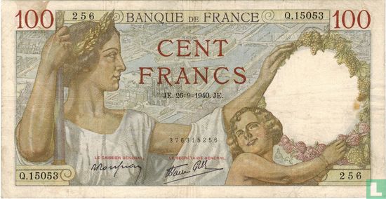 Frankrijk 100 Francs 26.9.1940 - Afbeelding 1