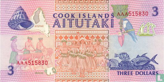 Cook Islands 3 Dollars ND (1992) - Image 2