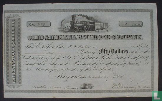 Ohio & Indiana Railroad Company 1853 