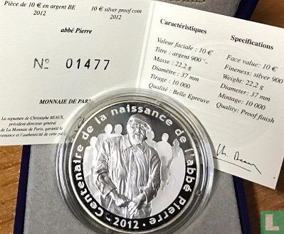 France 10 euro 2012 (PROOF) "100th anniversary of the birth of Henri Grouès named L'abbé Pierre" - Image 3