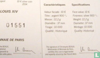 Frankrijk 10 euro 2014 (PROOF) "Louis XIV" - Afbeelding 3