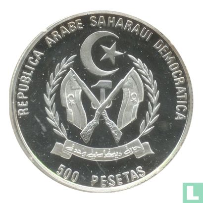 Sahraui Arabische Demokratische Republik 500 Peseta 1992 (PP - Silber) "500 years Meeting of Two Worlds" - Bild 2