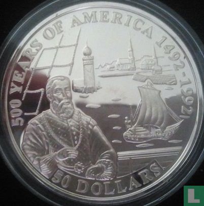 Îles Cook 50 dollars 1993 (BE) "500 years of America - Diego de Velasques" - Image 2