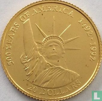 Cook Islands 20 dollars 1995 "500 years of America - Statue of Liberty" - Image 2