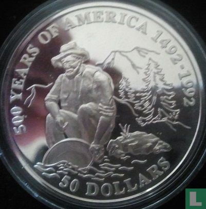 Cook-Inseln 50 Dollar 1993 (PP) "500 years of America - Miner panning for gold" - Bild 2