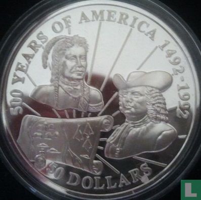 Cook-Inseln 50 Dollar 1993 (PP) "500 years of America - William Penn" - Bild 2