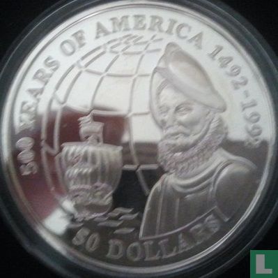 Cookeilanden 50 dollars 1993 (PROOF) "500 years of America - Francisco de Orellana" - Afbeelding 2