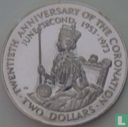 Cookeilanden 2 dollars 1973 "20th anniversary of the Coronation of Elizabeth II" - Afbeelding 2