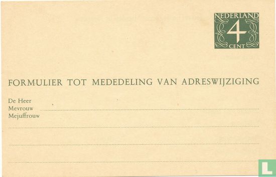 Formular für die Mitteilung der Adressänderung Niederlande 4 Cent - Bild 1