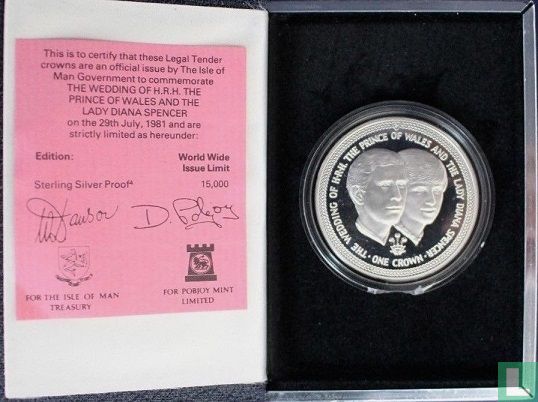 Île de Man 1 crown 1981 (BE - argent) "Royal Wedding of Prince Charles and Lady Diana - portraits" - Image 3