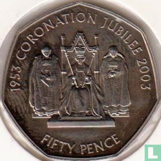 Guernsey 50 pence 2003 "50 years Coronation of Queen Elizabeth II - Queen on Throne" - Afbeelding 2