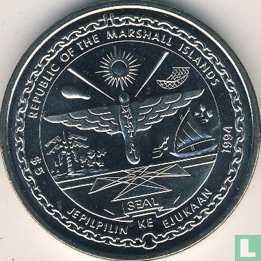 Îles Marshall 5 dollars 1994 "25th anniversary First Men on the Moon" - Image 2