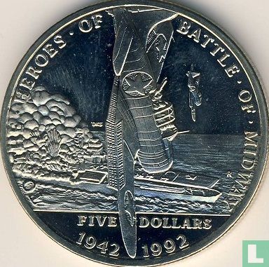 Marshall Islands 5 dollars 1992 "To the Heroes of Battle of Midway" - Image 1