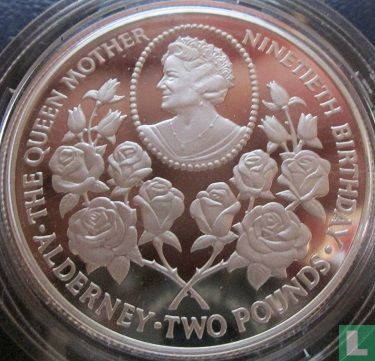 Alderney 2 pounds 1990 (PROOF - zilver) "90th anniversary of the Queen Mother" - Afbeelding 2