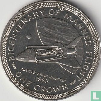 Isle of Man 1 crown 1983 (copper-nickel - without DMIHE) "Bicentenary of manned flight - Orbiter Space Shuttle" - Image 2