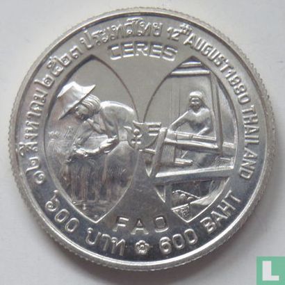 Thailand 600 baht 1980 (BE2523) "Queen's anniversary and FAO Ceres medal" - Afbeelding 1