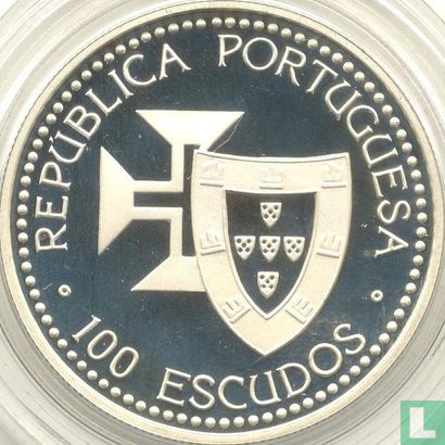 Portugal 100 escudos 1989 (PROOF - zilver) "Discovery of Madeira and Porto Santo" - Afbeelding 2