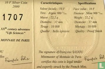 France 10 francs 2000 (PROOF) "XXth Century - biology and medicine" - Image 3