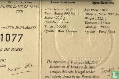 Frankrijk 10 francs 2001 (PROOF) "Notre Dame Cathedral" - Afbeelding 3
