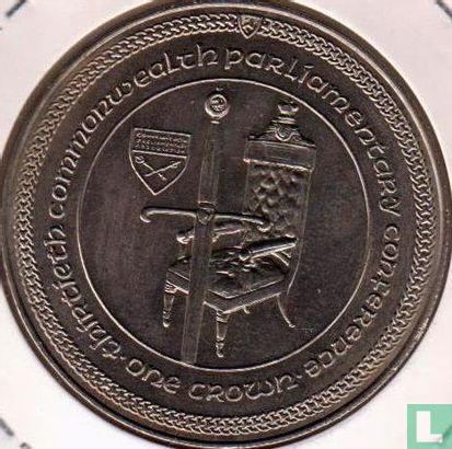 Man 1 crown 1984 (koper-nikkel) "30th Commonwealth Parliamentary Conference - throne with sword and shield" - Afbeelding 2