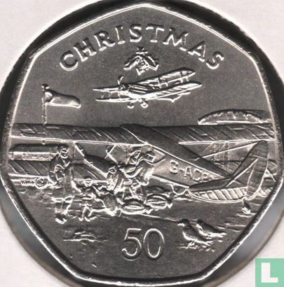 Insel Man 50 Pence 1985 (AA) "Christmas 1985 - commemorates first Christmas air mail of 1935" - Bild 2