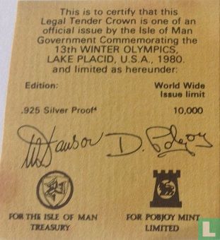 Insel Man 1 Crown 1980 (PP - Silber) "1980 Winter Olympics in Lake Placid" - Bild 3