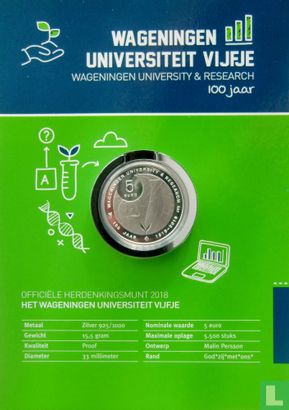 Nederland 5 euro 2018 (PROOF - folder) "Wageningen Universiteit Vijfje" - Afbeelding 2
