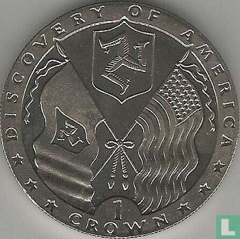 Insel Man 1 Crown 1992 "500th anniversary Discovery of America - crossed flags" - Bild 2
