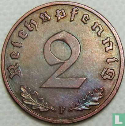 German Empire 2 reichspfennig 1936 (swastika - F) - Image 2