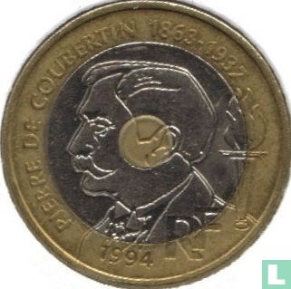 Frankrijk 20 francs 1994 "Centenary of International Olympic Committee created by Pierre de Coubertin" - Afbeelding 2