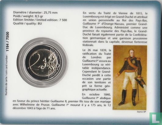 Luxemburg 2 Euro 2018 (Coincard - Sint Servaasbrug) "175th anniversary Death of Grand Duke William I" - Bild 2