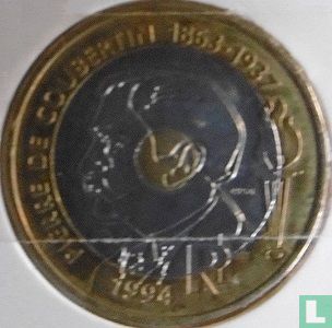 Frankreich 20 Franc 1994 (Probe) "Centenary of International Olympic Committee created by Pierre de Coubertin" - Bild 2