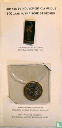 Frankreich 20 Franc 1994 (mit Pin's) "Centenary of International Olympic Committee created by Pierre de Coubertin" - Bild 1