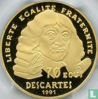 Frankrijk 500 francs / 70 écus 1991 (PROOF - goud) "René Descartes" - Afbeelding 1