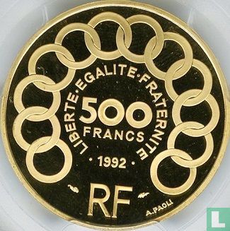 Frankrijk 500 francs / 70 écus 1992 (PROOF - goud) "Jean Monnet" - Afbeelding 1
