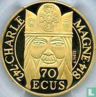 France 500 francs / 70 écus 1990 (PROOF - gold) "Charlemagne" - Image 2