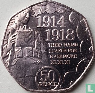 Man 50 pence 2018 (kleurloos) "Centenary of the end of World War I" - Afbeelding 2